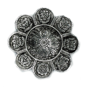6x Polished Aluminium Tibetan Symbols Incense Holder 12cm