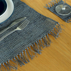 Seagrass Fringe Natural Placemat - Charcoal