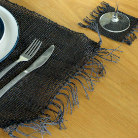 Seagrass Fringe Natural Placemat - Black