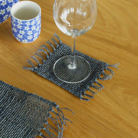 4x Seagrass Fringe Natural Coaster - Charcoal