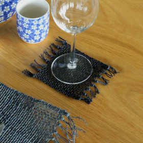 Set of 4 Black Seagrass Fringe Natural Coasters