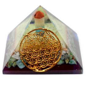 Lrg Organite Pyramid 70 mm - Flower of life symbol