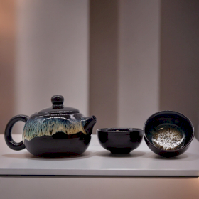 Herbal Dark Brown Glaze Teapot Set - Pot & Two Cups