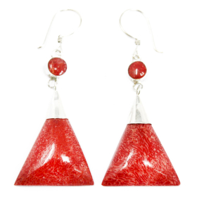 Coral Style 925 Silver Earring - Triangle Double Drop