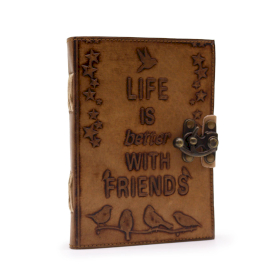 Leather Journal - Plain Paper -  Life is Better with Friends (18x13cm) - Light Tan