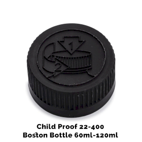 50x Cap for Amber Boston Bottle Child Resistant 22mm (for 120ml) - Black Plastic