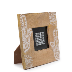 Small Mango Wood Picture Frame (for 10x10cm) 20x20x2cm- Hamsa - White