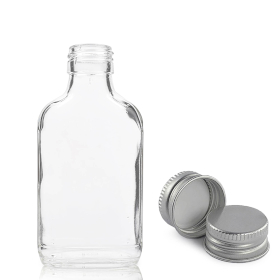 80x 200ml Clear Glass Flask Bottle with Aluminium Cap