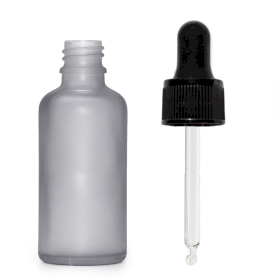 264x 50ml Frosted Grey Glass Dropper Bottle with Black Pipette