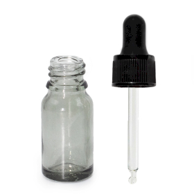 160x 10ml Smoke Grey Glass Dropper Bottle with Black Pipette