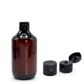 10x 250ml Amber Plastic Boston Bottle with Flip Top Cap 28mm
