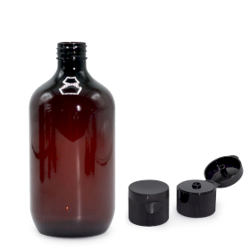 10x 500ml Amber Plastic Boston Bottle with Flip Top Cap 28mm