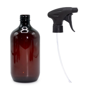 10x 500ml Amber Plastic Boston Bottle with Spray Cap 28mm