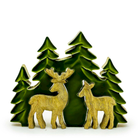 2x Lost in the Forrest -  Two Dear in the Forrest 3D Wooden Decoration - 18x23cm