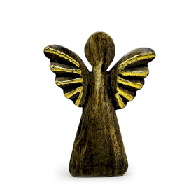 6x Mango Wood Angel Lrg - Gold Decor - 19cm