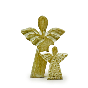 6x Mango Wood Angel in Angel - Whitewash - 15cm