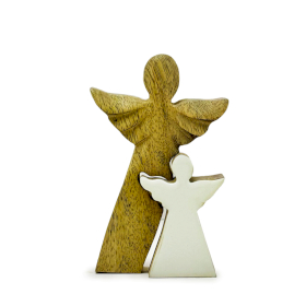 6x Mango Wood Angel in Angel - White Enamel - 15cm