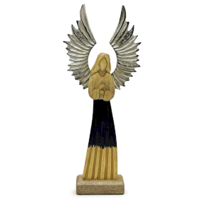 2x Large Mango Wood Gardian Angel Metal Wings & Enamel Detail - 40cm