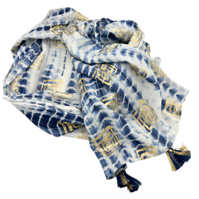 Blue Tie-Dye & Blockprint Handpainted Nomad Sari Pario