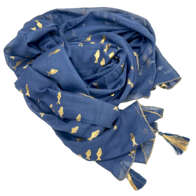 Sea Blue & Gold Fish Handpainted Nomad Sari Pario