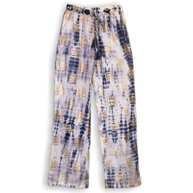 Gold & Blue Greek Motif M/L Handpainted Nomad Sari Pants