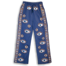 Rich Blue & Gold Evil Eye L/XL Handpainted Nomad Sari Pants