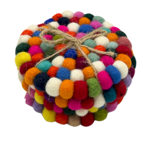 Felt Ball Round Coasters - 10cm - Multi Colour (Set of 4)