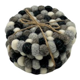 Felt Ball Round Coasters - 10cm - Multi Grey Colour (Set of 4)