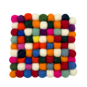 Felt Ball Square Coasters - 10cm - Multi Colour (Set of 4)