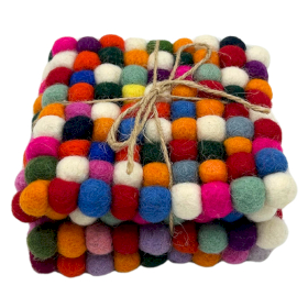 Felt Ball Square Coasters - 10cm - Multi Grey Colour (Set of 4)
