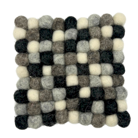 Felt Ball Square Coasters - 10cm - Multi Grey Colour (Set of 4)