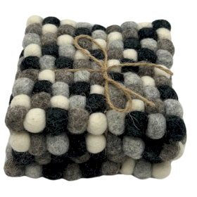Felt Ball Square Coasters - 10cm - Multi Grey Colour (Set of 4)