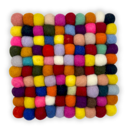 Felt Ball Square Placemat - 20cm - Multi Colour