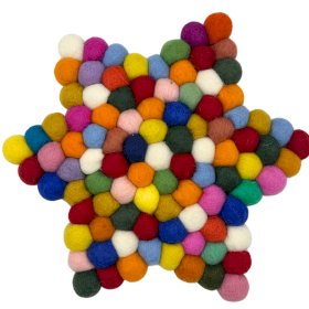 Felt Ball Star Centre Mat - 38x38cm - Multi Colour