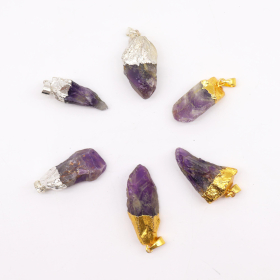 6x Gemstone Amethyst Gold & Silver Plated Pendants (6 assorted)