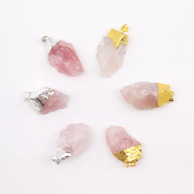 6x Gemstone Rose Quartz Gold & Silver Plated Pendants (6 assorted)