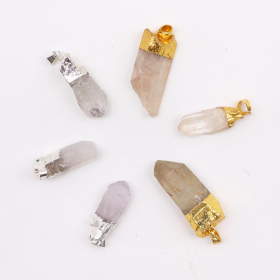 6x Gemstone Clear Quartz Gold & Silver Plated Pendants (6 assorted)