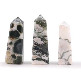 3x Gemstone Obelisk Point - Moss Agate