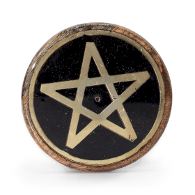 10x Incense Holder - Gold & Black on Mango Wood -  Pentagram