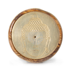 10x Incense Holder - Gold on Mango Wood -  Buddha Head