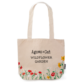 Cotton Tote with Embroidery - Wildflower Garden with Red Flowers