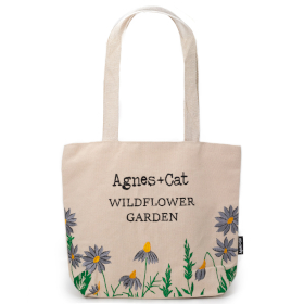 Cotton Tote with Embroidery - Wildflower Garden with Purple Flowers