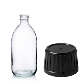 42x 150ml Clear Glass Medicine Bottle with Black Tamper Evident Cap