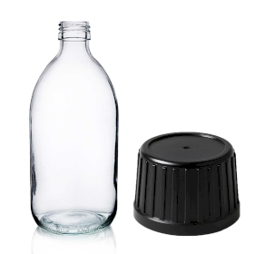 30x 500ml Clear Glass Medicine Bottle with Black Tamper Evident Cap