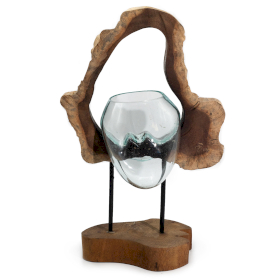 Molton Glass Hanging Art Vase on Wood - Damaged Piece