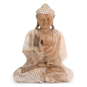 Hand Carved Buddha Statue - 30cm Teaching Transmission - Whitewash
