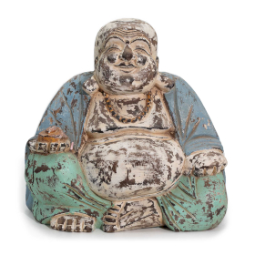 Vintage Blue Mint Hand Carved Buddha Statue - 30cm - Happy Buddha