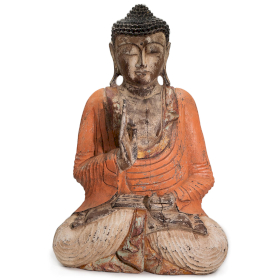 Vintage Orange Hand Carved Buddha Statue - 60cm - Teaching Transmission
