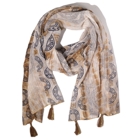 Summer Scarf -  180x50cm - Marbella Print - Coffee with Gold Trim