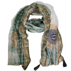 Summer Scarf -  180x50cm - Marbella Print - Green with Gold Trim
